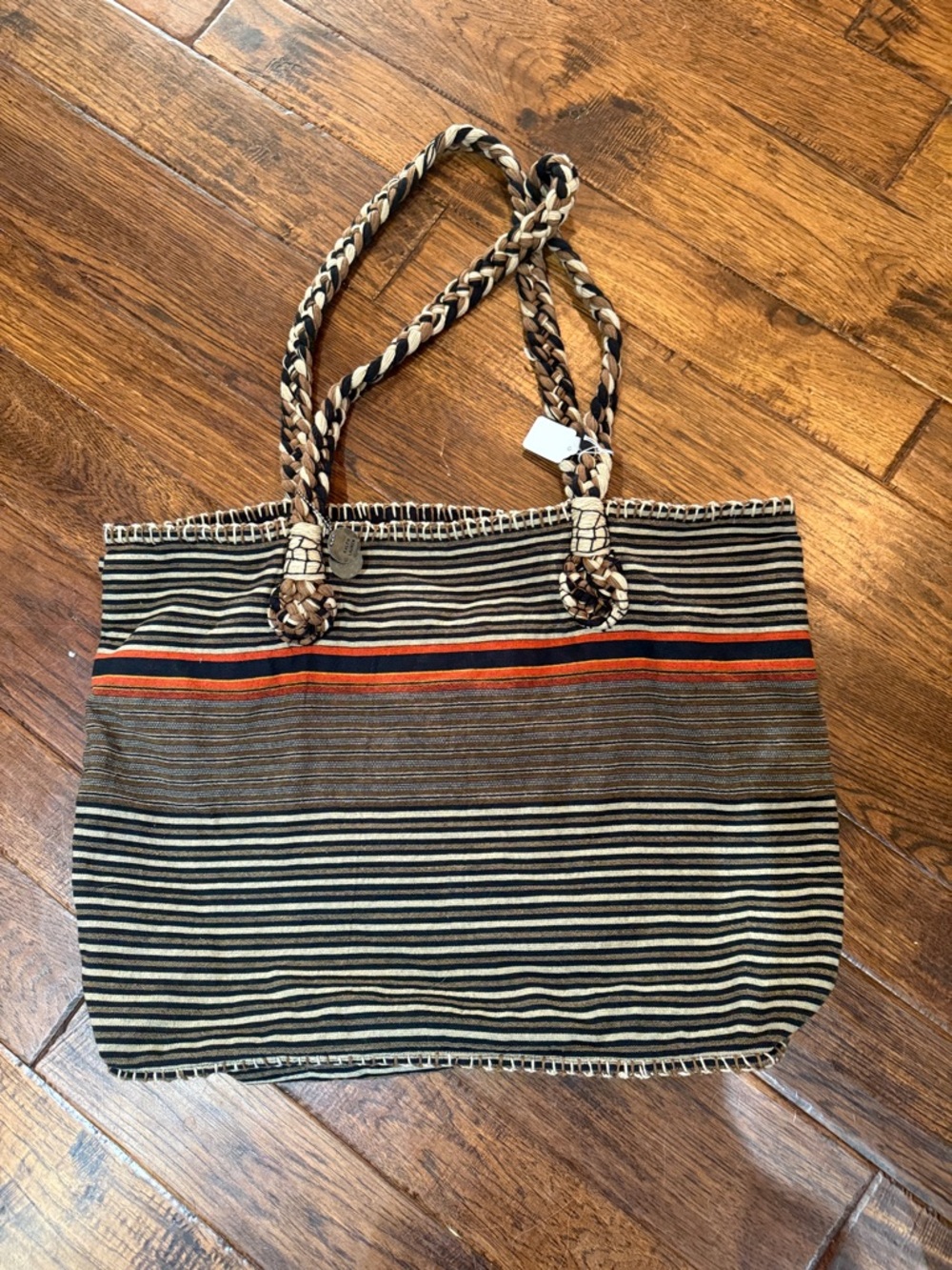 Ralph Lauren Denim and Supply Striped Tote in Black, Brown & Orange